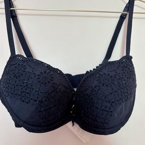 LA PERLA Navy Blue Eyelet Scallop Bra Sz 38 B